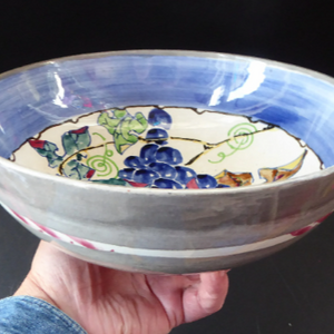 SCOTTISH POTTERY Bowl. Large Size Bough Pottery Fruit Bowl painted by Elizabeth Amour 1920s