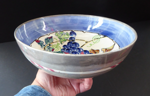 SCOTTISH POTTERY Bowl. Large Size Bough Pottery Fruit Bowl painted by Elizabeth Amour 1920s