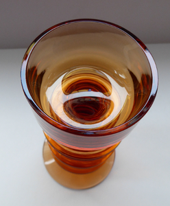 Stylish 1970s SHERINGHAM WEDGWOOD GLASS Topaz or Amber Candlestick by Stennett-Wilson. 6 inches high