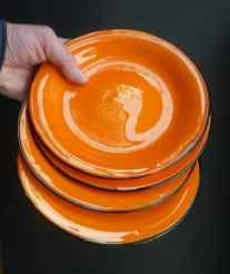 POWOLNY. Four LOETZ TANGO Glass Art Deco Fruit Plates: with Black Trailed Glass Rim c 1920s