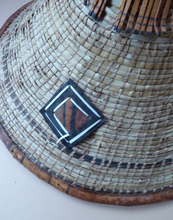 Load image into Gallery viewer, Vintage AFRICAN (Ghana) Woven Straw &amp; Leather FULANI Hat with Straps. Nice, clean condition
