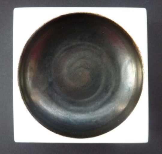 Early TROIKA St Ives Pottery. Minimalist Square Dish with Black Dot Indentation. Honor Curtis 1969-1973 Cornwall England
