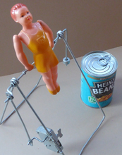 Load image into Gallery viewer, 1950s Vintage USSR / Russian Child&#39;s Mechanical Toy. A Celluloid Gymnast. WORKING; and with Original Box
