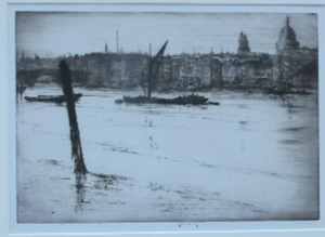 ES Lumsden Low Tide. The Thames Etching Drypoint Signed 1921