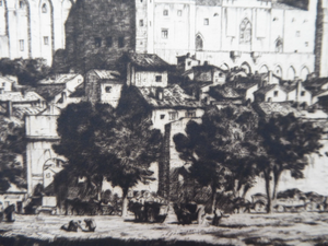 Stanley Anderson Drypoint Etching Avignon from the Rhone 1920s