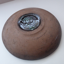 Load image into Gallery viewer,  Vintage 1960s STUDIO POTTERY Shallow Pottery Bowl; Possibly Scandinavian. Signed HS / 1963
