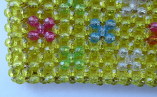Load image into Gallery viewer, GOOD QUALITY Vintage 1960s Yellow Coloured Beaded Evening Bag - with Fine Gold Tone Clasp and Pair of Beaded Handles
