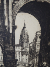 Load image into Gallery viewer, Sidney Tushingham (1884-1968). Pencil Signed Drypoint Etching.  Plaza del Corrillo, Salamanca in Spain. Framed and in excellent condition
