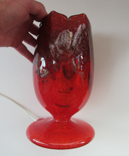 Load image into Gallery viewer, 1950s Scottish VASART Glass Tulip Lamp in Swirly Scarlet Red and Black Shades. WORKING
