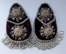Load image into Gallery viewer, 1880s VICTORIAN PAIR of Beaded Wall Pockets. Black Cloth with Faux Pearl and Beadwork Decorations
