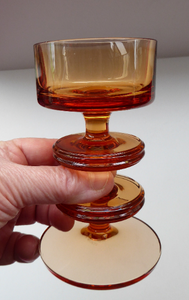 Stylish 1970s SHERINGHAM WEDGWOOD GLASS Topaz or Amber Candlestick by Stennett-Wilson. 5 inches High