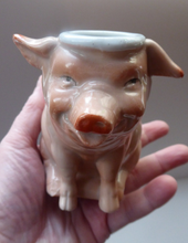 Load image into Gallery viewer, 1910s Novelty Inkwell &amp; Stamp Wetter. Strange Pink Pig Model. Antique GERMAN PORCELAIN
