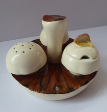 Load image into Gallery viewer, CARLTON WARE Vintage 1960s Cruet Set Representing Button Mushrooms on Flat Mushroom Base
