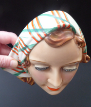 Load image into Gallery viewer, ART DECO Goebel Wall Mask. 1930s Lady with Checked Headscarf and Modelled Long Eyelashes 

