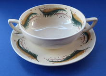 Load image into Gallery viewer, 1950s Vintage Susie Cooper Pottery BRACKEN PATTERN. Rare Set of FOUR Soup Bowls &amp; Saucers
