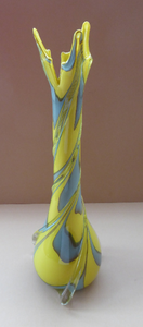 id-Century Italian V.B Opaline Vase with Yellow and Grey Zebra Stripes