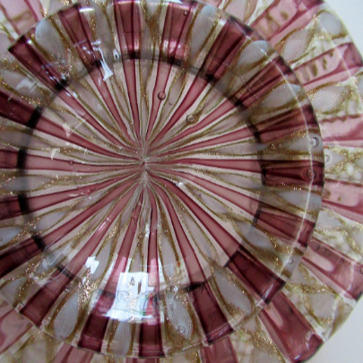 Venetian / Salviati Murano Glass Latticino Zanfirico Glass Finger Bowl with Clear Glass Cherub Prunts