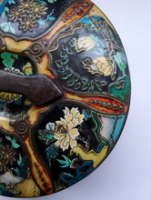 Load image into Gallery viewer, Large Circular VINTAGE Gray Dunn Biscuit Tin, with Japanese / Art Nouveau Decorations. Aesthetic Movement Colours
