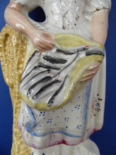 Load image into Gallery viewer, 19th Century Staffordshire Figurine. LARGE Antique Model of a Fishwife with a Basket of Fish and Fishing Net: 13 1/2 inches
