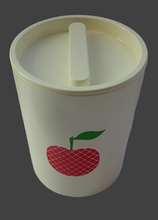 Load image into Gallery viewer, Quirky Vintage Storage Pot or Ice Bucket. Space Age White Plastic with Abstract Red Apple Motif, 1960s
