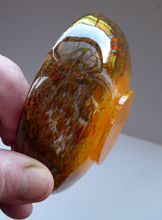 Load image into Gallery viewer, Wee SCOTTISH MONART GLASS Shallow Pin Dish. Mottled Orange, Red, Yellow and Brown Glass with Gold Aventurine &amp; Customary Raised Pontil Mark
