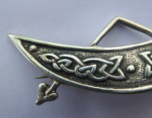 SCOTTISH SILVER. Rarer 1950s Scottish PICTISH Design: Crescent and Rod Brooch. Iain MacCormick Iona (after Alexander Ritchie original)