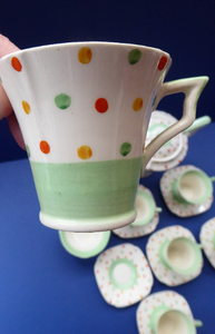 ART DECO Tams Ware Pottery Rainbow Polka Dots Complete Coffee Set. Extremely Rare