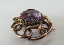 Load image into Gallery viewer, Vintage 9ct Gold Brooch. Beautifully Made Solid Gold Brooch Set with Faceted Amethyst Stone

