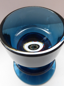 Stylish 1970s SHERINGHAM WEDGWOOD GLASS Set of Two Blue Candlesticks by Stennett-Wilson. 3 1/2 inches High