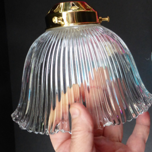ANTIQUE Edwardian HOLOPHANE Style Ribbed Glass Lamp Shade with