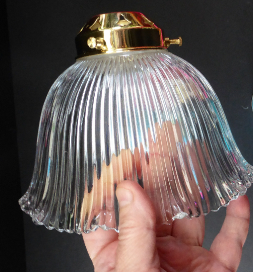 ANTIQUE Edwardian HOLOPHANE Style Ribbed Glass Lamp Shade 
