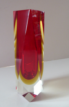 Load image into Gallery viewer, Vintage 1960s MURANO Mandruzzato Sommerso Facet Cut Vase. Double Cased with Red and Yellow Layers
