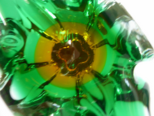 Load image into Gallery viewer, HOSPODKA STYLE; Made in Czechoslovakia Label. Fine Chunky 1960s Green and Yellow Cased Glass Bowl
