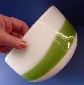 DANISH Holmegaard Glass Palet Bowl with Green Stripe. Designed by MICHAEL BANG. 1970