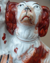 Load image into Gallery viewer, Antique Staffordshire King Charles Spaniel Dogs Sitting on Top of a Barrel. Genuine Victorian Figurine
