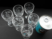 Load image into Gallery viewer, Pretty Set of Six STUART CRYSTAL ELGIN Pattern Sherry or Liqueur Glasses. With Engraved Foliage Design. Signed
