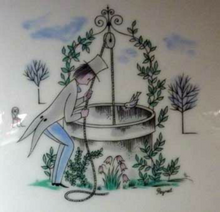 Load image into Gallery viewer, RAYMOND PEYNET. Vintage Rosenthal Lidded Dish. Quirky Design with a Man Pulling a Lady out of a Well
