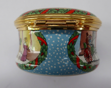 Load image into Gallery viewer, Vintage Halcyon Days Enamels Christmas Box 1997. Victorians Shopping in a Christmas Arcade. Excellent Condition

