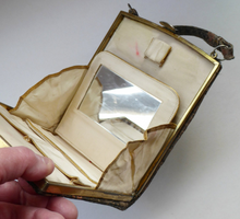 Load image into Gallery viewer, Unusual Vintage Fold Out Concertina Hand Bag - with Silver Exterior Decorated with Little Chinese Figures; 1940s

