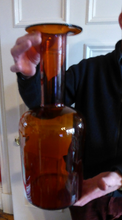 Load image into Gallery viewer, EXTRA LARGE Scandinavian GUL Vase or Bottle Vase. Designed 1962 by Otto Brauer for Holmegaard Glass, Denmark. Rich Brown / Dark Amber Colour
