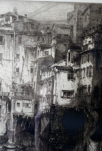 Load image into Gallery viewer, ANTIQUE PRINT. Original 1908 Etching by Hedley FITTON. Entitled the Ponte Vecchio, Florence. Pencil Signed
