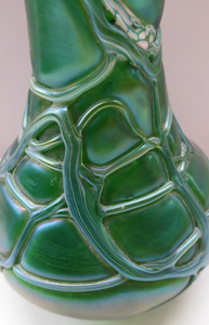 Vintage KRALIK ART GLASS Irridescent Green Glass Vase Decorated with Random Trails; c 1910