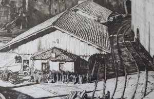 SCOTTISH Art. Original Etching / Drypoint by MUIRHEAD BONE (1876-1953). Railway Sheds, Marseilles; 1937. Pencil Signed