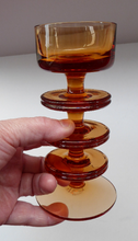 Load image into Gallery viewer, Stylish 1970s SHERINGHAM WEDGWOOD GLASS Topaz or Amber Candlestick by Stennett-Wilson. 6 inches high
