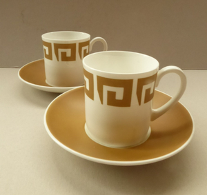 Six 1970s Susie Cooper (Wedgwood) OLD GOLD KEYSTONE bone china cups & saucers
