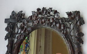 Antique 1880s BLACK FOREST MIRROR Frame in the form of an easel stand; decorated with intricate carvings of oak leaves & acorns