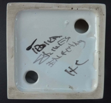 Load image into Gallery viewer, Early TROIKA St Ives Pottery. Minimalist Square Dish with Black Dot Indentation. Honor Curtis 1969-1973 Cornwall England
