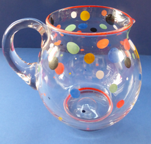 Load image into Gallery viewer, Vintage 1950s Mid Century Glass LEMONADE JUG. Excellent condition with original tutti frutti painted polka dot decorations

