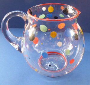 Vintage 1950s Mid Century Glass LEMONADE JUG. Excellent condition with original tutti frutti painted polka dot decorations