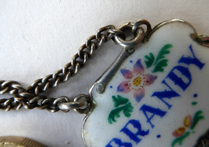VINTAGE Silver and Enamel BRANDY Decanter or Bottle Label Birmingham Hallmarked 1957